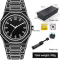 Set de reloj de cuarzo para hombre negro minimalista con caja de regalo pila y útil - 3D Modeling Visual Octagonal Quartz Watch Set (QT988-2)
