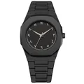 Reloj de cuarzo minimalista para hombre con números árabes y correa de silicona negra - Minimalist Black Octagonal Quartz Watch (Black)