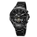 FORSINING men's automatic mechanical watch with black stainless steel strap and tourbillon dial - Black Case Silver Movement
