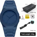 Reloj de cuarzo minimalista de silicona azul marino para hombre con caja y kit de ajuste - Juego de Reloj de Cuarzo Octogonal (qt995-1) / Azul