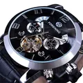 Forsining Herren-Automatikuhr mit Tourbillon-Zifferblatt und Lederarmband - Silbergehäuse Schwarzes Zifferblatt