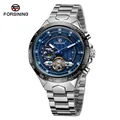 Premium Forsining men's automatic mechanical watch with blue dial and steel strap - Silver Band Blue Dial