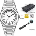 Set de reloj de cuarzo de silicona blanca minimalista con caja de regalo y pila de repuesto - 2D Comic Style Octagonal Quartz Watch Set (QT988-1) / Blanco