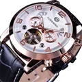 Forsining Herren-Mechanikuhr mit Tourbillon, Roségold-Gehäuse und schwarzem Lederarmband - Roségoldgehäuse Weißes Zifferblatt