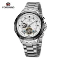 Forsining silver automatic mechanical watch with white textured tourbillon dial. - Silver White Dial