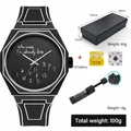 Set de reloj de cuarzo para hombre en silicona negra con caja de regalo y batería - Graphic Text Octagonal Quartz Watch Set (QT980-2)
