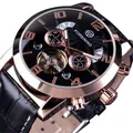 Forsining Herren Automatikuhr mit Roségoldgehäuse und elegantem schwarzen Lederarmband - Roségoldenes Gehäuse Schwarzes Zifferblatt