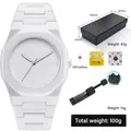 Reloj de cuarzo de silicona blanca minimalista con caja de regalo - Minimalist Octagonal Quartz Watch Set (QT995-4)
