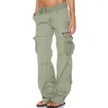 Pantalon cargo vintage vert olive pour femme à jambes larges avec plusieurs poches - XS / Bas / Vert