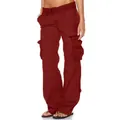 Pantalon cargo bordeaux rétro pour femmes avec jambes larges et poches multifonctions - XS / Bas / Bordeaux