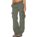 Vintage olivgrüne Cargo-Hose mit mehreren Taschen für Damen mit weitem Bein - Grau