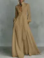Dettaglio di un elegante abito lungo a maniche lunghe pieghettato in colore kaki - 3XL / Top / Kaki