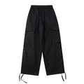 Pantaloni cargo vintage neri a gamba larga con coulisse regolabili per uno stile unisex - Nero