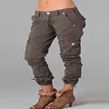 Military-inspired women's multi-pocket cargo pants with tapered drawstring cuffs - XS / Bottoms / Khaki