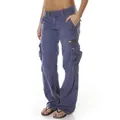 Blaue Vintage-Cargohose für Damen mit mehreren Taschen und lockerem, geradem Schnitt - Blaugrau