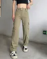Women's khaki multi-pocket cargo pants in a loose wide-leg fit for casual style - XS / Bottoms / Army Green