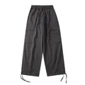 Unisex Vintage Cargo-Hose in Anthrazit mit weitem Bein und Kordelzug an Taille und am Saum - M / Unterteile / Grau