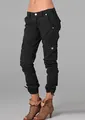 Women's stylish black multi-pocket tactical cargo pants with tapered ankle ties - XS / Bottoms / Black
