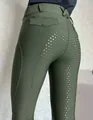 Olivgrüne Damen Reithose mit hohem Bund und rutschfestem Silikon-Grip Vollbesatz - Grün