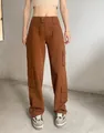 Fashionable high-waisted brown multi-pocket cargo pants in a wide-leg straight cut - Brown