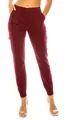 Close-up of wine red outdoor cargo pants with multi-pockets and elastic cuffs - S / Bottoms / Burgundy