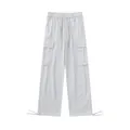 Pantaloni cargo retrò bianco sporco a gamba larga con coulisse e lacci alle caviglie - Grigio chiaro