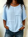 Sommerliches hellblaues Damen-Patchwork-Oberteil aus atmungsaktivem Knittergewebe - XS / Oberteile / Hellblau