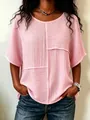 Rosa T-Shirt für Damen aus Crinkle-Stoff mit Patchwork-Design und kurzen Ärmeln - XS / Oberteile / Rosa