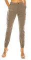 Close-up detail of women's khaki cargo pants with multi-pocket and elastic waist - Khaki