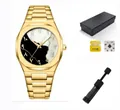 Reloj de cuarzo dorado para hombre con esfera de números árabes y caja de regalo - Glossy Metal Octagonal Quartz Watch Set (QT984-2)