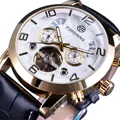 Montre automatique de luxe Forsining pour homme avec boîtier doré et bracelet en cuir noir - Boîtier Or Cadran Blanc