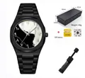 Reloj negro para hombre con esfera de números árabes, incluye batería de regalo y kit - Glossy Metal Octagonal Quartz Watch Set (QT984-4)