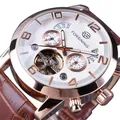 Montre mécanique automatique FORSINING pour homme avec boîtier or rose et cuir brun - Bracelet Brun Boîtier Or Rose Cadran Blanc