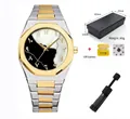 Reloj de cuarzo bicolor para hombre con números árabes y accesorios - Two-Tone Glossy Octagonal Quartz Watch Set (QT984-1)