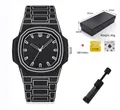 Reloj minimalista de silicona negra para hombre con pila y accesorios - White Geometric Lines Quartz Watch Set (QT1009 Black)