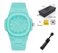 Reloj de cuarzo de silicona cian con bisel octogonal y caja de regalo incluida - Octagonal Minimalist Quartz Watch Set (QT1009 Blue)