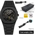 Reloj de cuarzo negro minimalista con esfera de mármol y set de regalo - Gold Flakes Decorative Octagonal Quartz Watch Set (qt0)