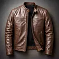 Dettaglio di una giacca da moto in pelle sintetica marrone slim fit con il colletto - Taglia S / Top / Caffè