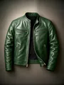 Giacca da moto in pelle verde scuro slim fit per uomo con dettagli delle cerniere lampo - Taglia S / Top / Verde Scuro