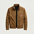 Veste de travail vintage marron pour homme avec col montant et plusieurs poches zippées. - 3XL / Hauts / Café