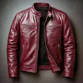 Vista dettagliata di una giacca biker da uomo bordeaux in pelle PU con zip argentate - Taglia S / Top / Borgogna