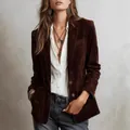 Elegant brown suede women's jacket with buttons and pockets for autumn fashion outfits - XS / Tops / Dark Red