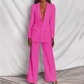 Elegante conjunto de traje de negocios fucsia de dos piezas con chaqueta y pantalón - S / Top Y Pantalón / Rosa rojo