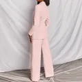 Elegante conjunto rosa de blazer de manga larga y pantalones rectos para mujer - S / Top Y Pantalón / Rosa