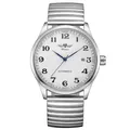 Herren Automatik-Armbanduhr mit silbernem Edelstahl-Expansionsarmband und weißem Zifferblatt - Weißes Zifferblatt Mesh-Armband