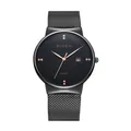 Elegant BIDEN zwart mesh band quartz horloge met diamant accenten en datumaanduiding - Zwart (0047 Met Strass) / Zwart
