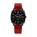 Montre à quartz unisexe élégante avec boîtier coussin noir et bracelet en silicone rouge - Bracelet Rouge Cadran Noir (H9375L-S)
