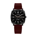 Montre à quartz unisexe avec bracelet en silicone marron et cadran carré noir élégant - Bracelet Rouge Ancora Cadran Noir (H9375L-S)