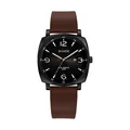 Minimalist unisex quartz watch with brown silicone strap and black square dial - Coffee Strap Black Dial (H9375L-S)