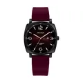 Unisex quartz watch with burgundy silicone strap and dark red sunburst dial - Wine Red Strap Red Dial (H9375L-S)